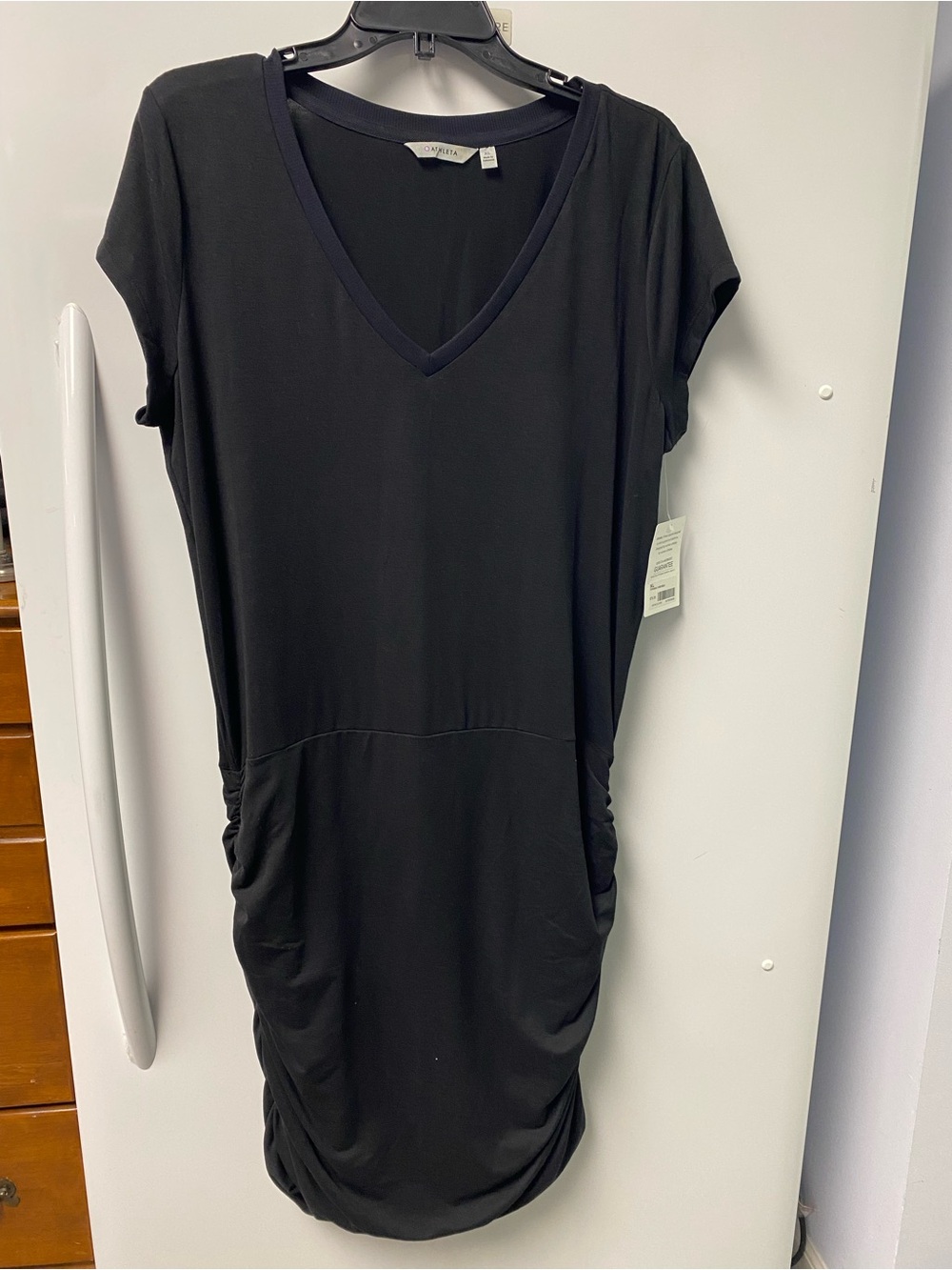 Athleta Black V-Neck Ruched Side Midi Dress